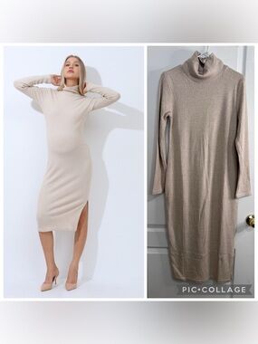 Alina Mae maternity Ribbed Turtleneck bodycon Midi Dress size L